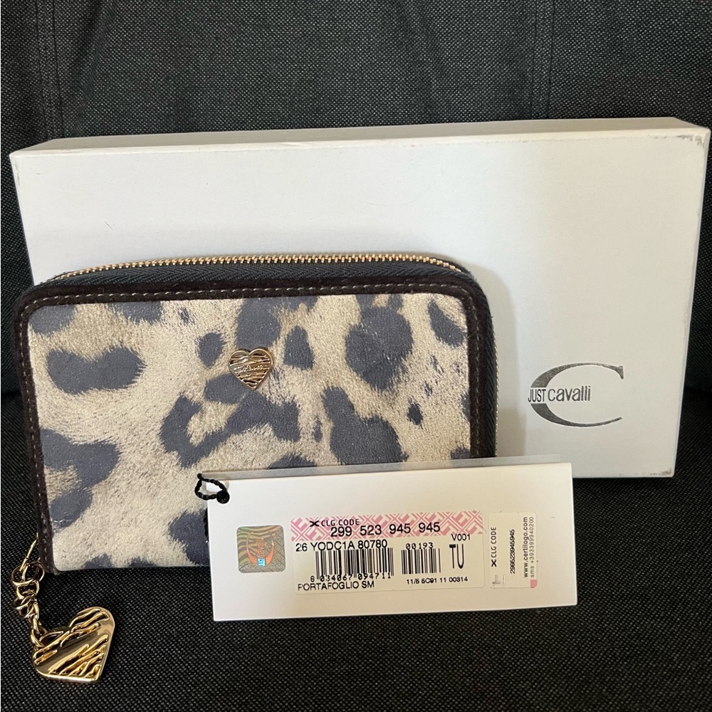 Just Cavalli Gray Leopard Print Wallet